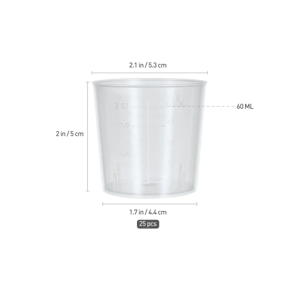 25-Pack 60ml Graduated Plastic Measuring Cups – Lab & Kitchen Plastic Measuring Cups Richie's