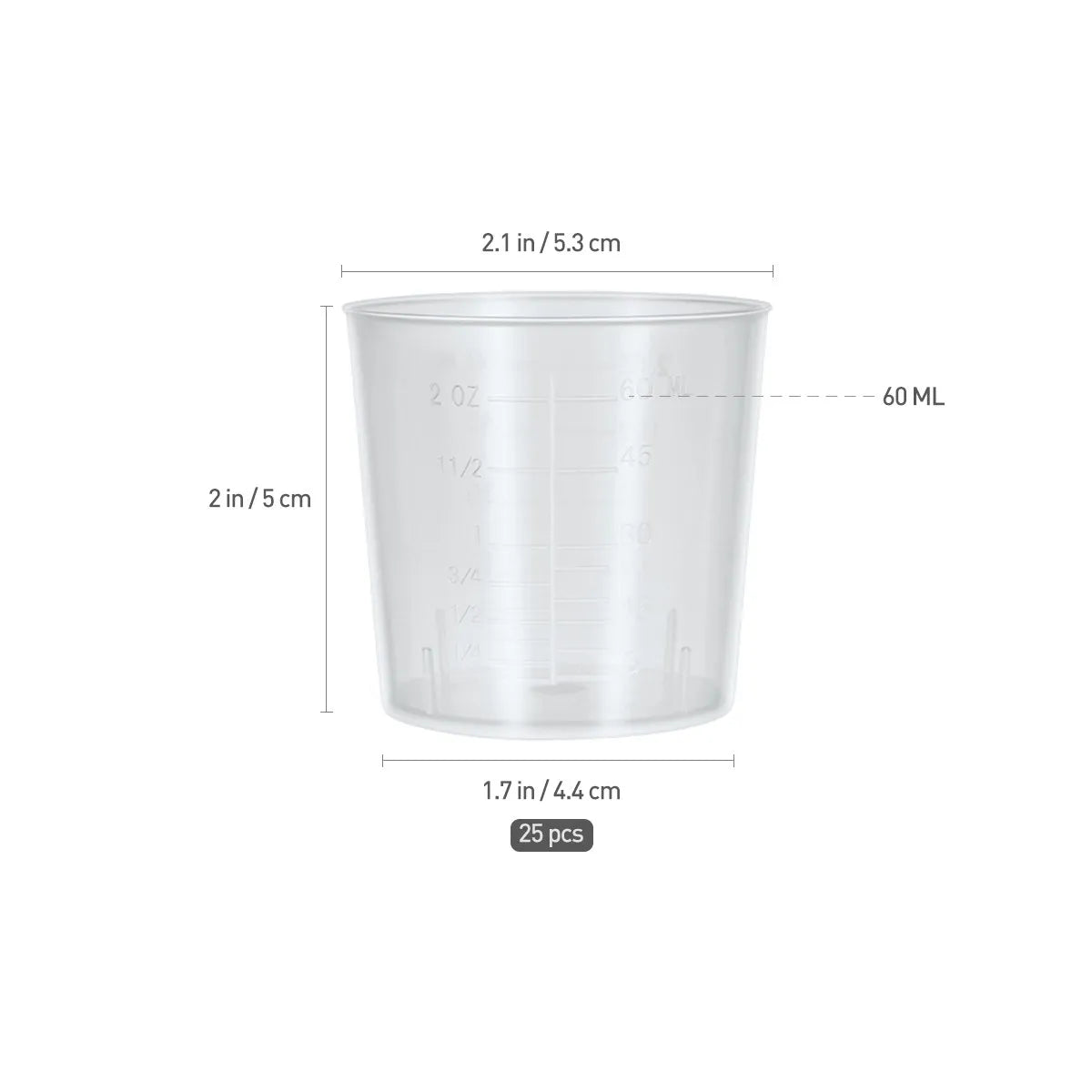 25-Pack 60ml Graduated Plastic Measuring Cups – Lab & Kitchen Plastic Measuring Cups Richie's