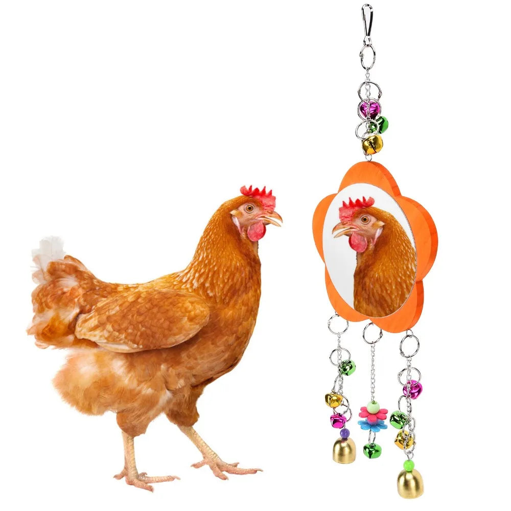 Bird Hanging Mirror Toy with Bells & Beads – Orange Bird Cage Toy Richie's