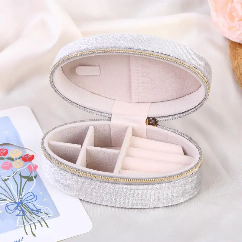 Mini Velvet Oval Jewelry Box – Portable Ring & Earring Case Velvet Jewelry Box Richie's Gray