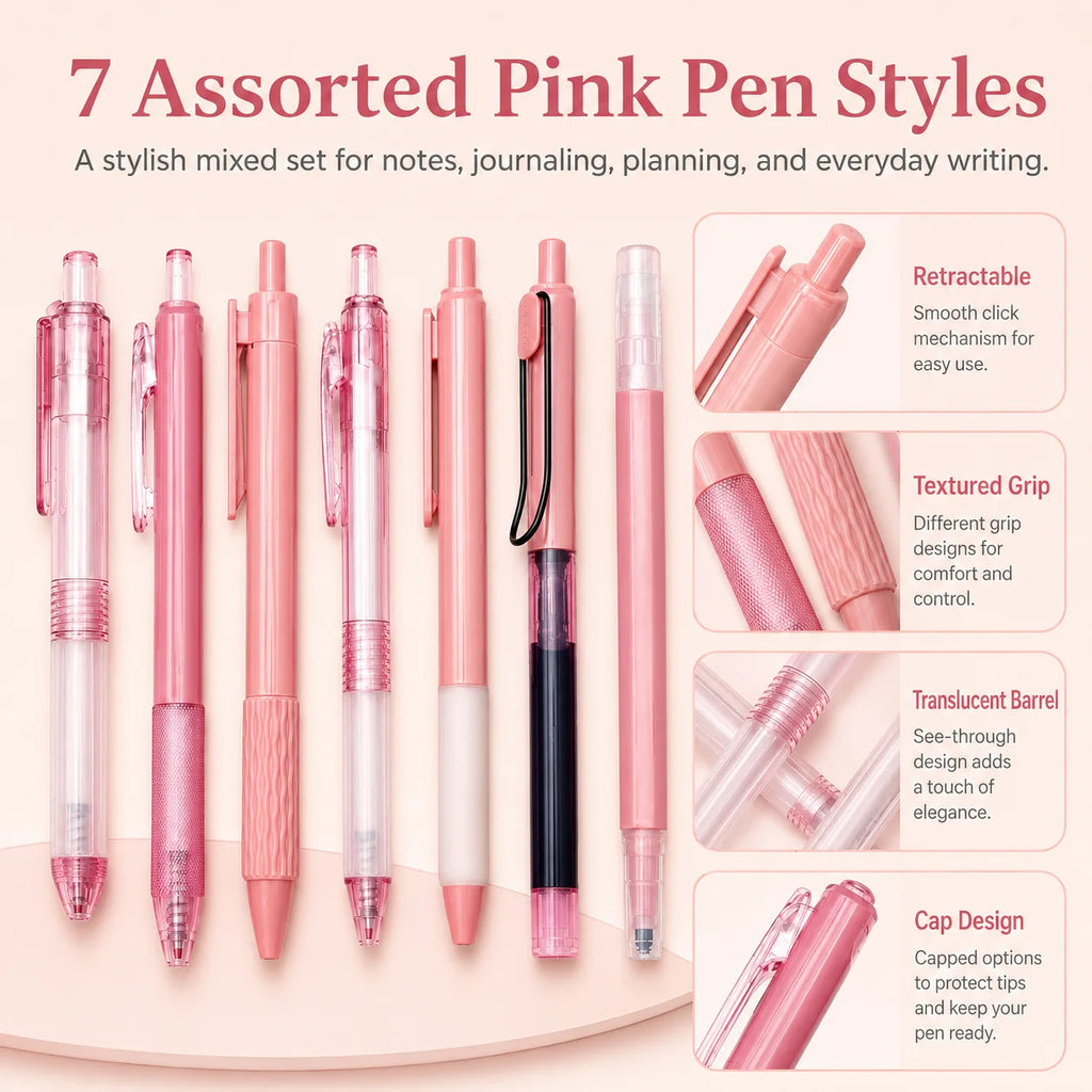 7-Piece Aesthetic Gel Pen Set | 0.5mm Black & Dual-Tip Highlighter Gel Pen Set Richie's
