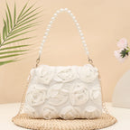 Chiffon 3D Flower Evening Bag Women Chain Shoulder Clutch Evening Clutch Bag Richie's Creamy-white
