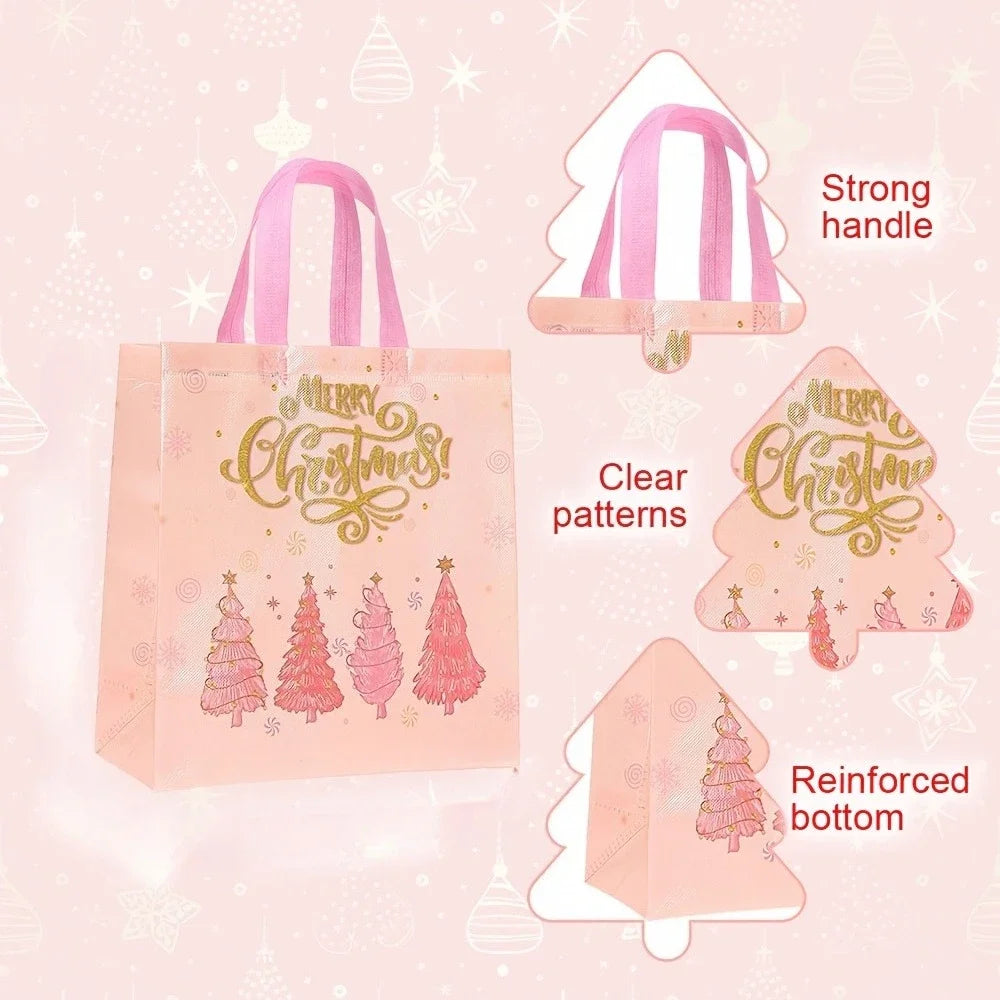 Pink Christmas Party Favor Bags with Handles | Xmas Treat Bags Christmas Favor Bags Richie's