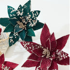 25CM Glitter Artificial Poinsettia Flower | Christmas Wedding Decor Artificial Decorative Flower Richie's