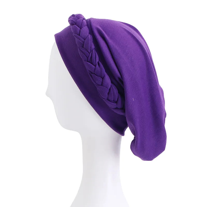 Women's Braided Elastic Turban Head Wrap | Islamic Headwear Turban Head Wrap Richie's Purple