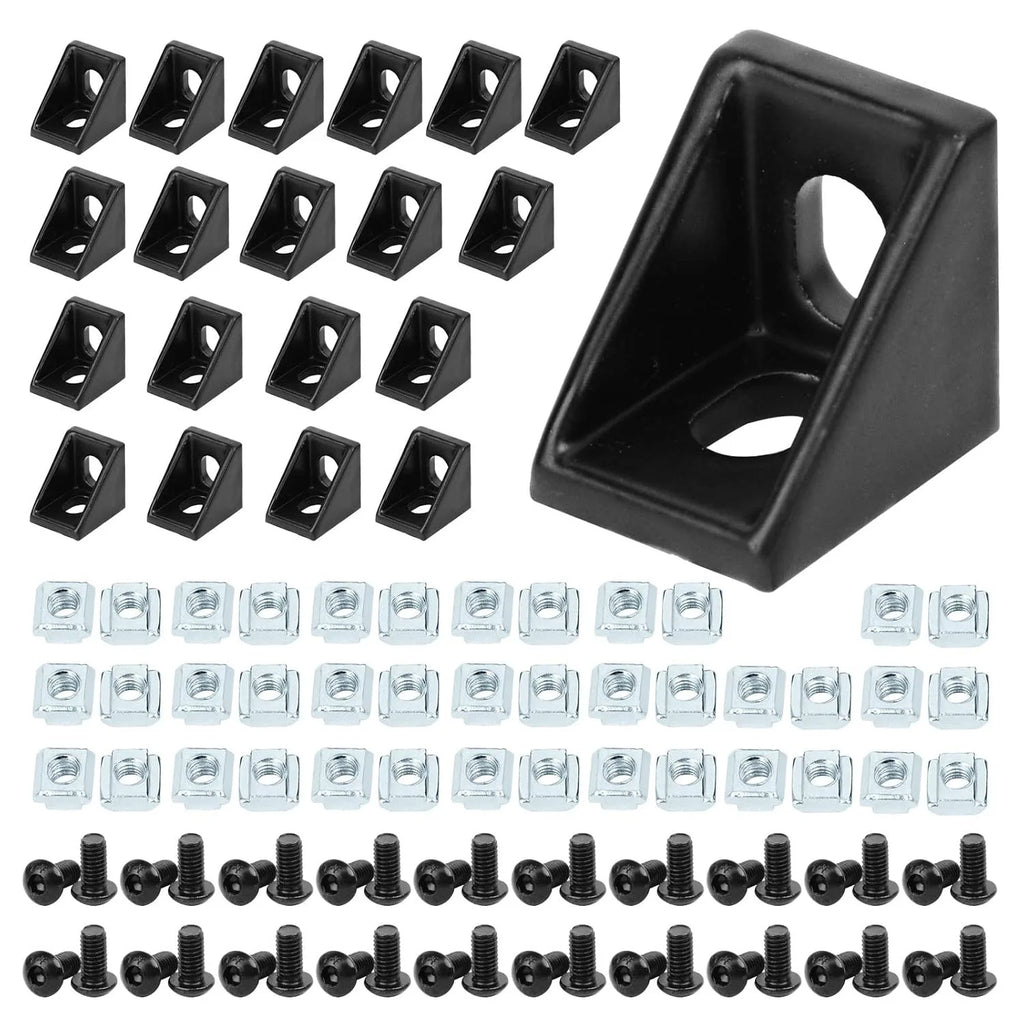 100-Pc 2020 Black Aluminum Corner Bracket Set – Nuts & Screws Aluminum Profile Hardware Richie's 20 type Black suit