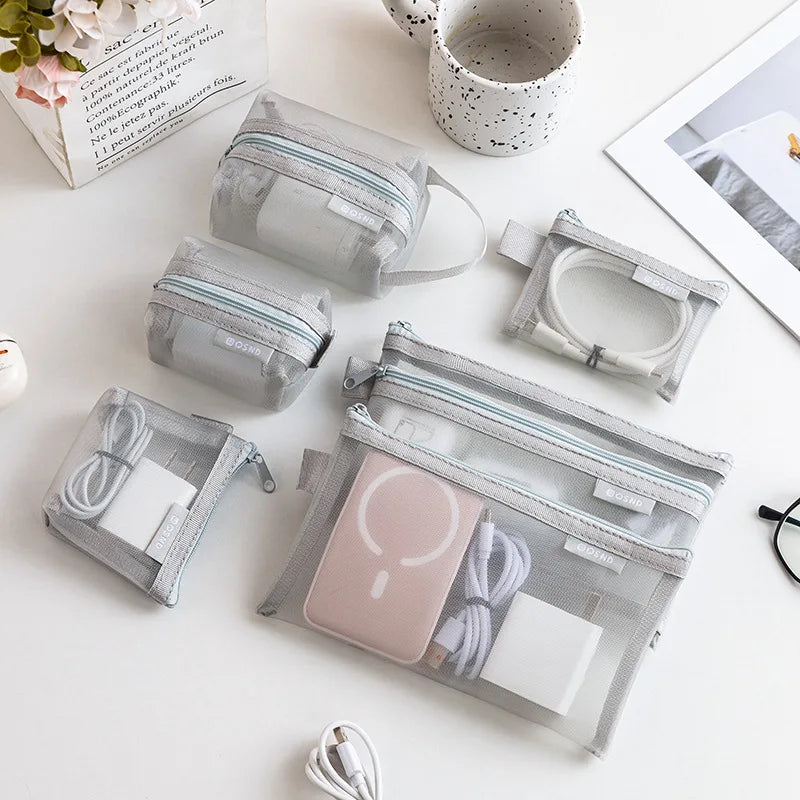 6-Pack Transparent Mesh Coin Purse Set – Travel Organizer Coin Purse Set Richie's GRAY 6pcs