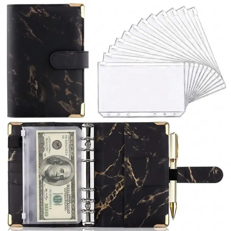 A6 PU Leather Budget Binder Marble Notebook Money Organizer Budget Binder Planner Richie's Black A6