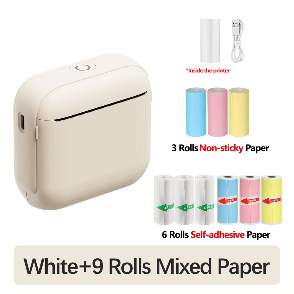 Marklife X6 Mini Bluetooth Thermal Printer – No Ink Label Maker Mini Thermal Printer Richie's White add 9 Rolls