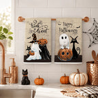 Halloween Kitchen Towel Set – Pumpkin & Black Cat Dishcloths 2pc Kitchen Towel Set Richie's