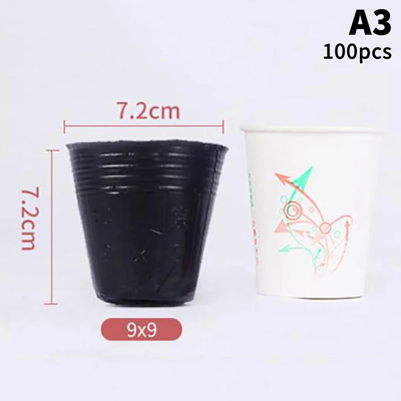 100 Pcs Plastic Seedling Nursery Pots & Plant Starter Cups Seedling Nursery Pots Richie's A3