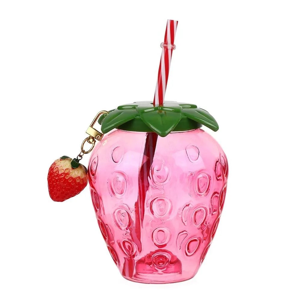 Cartoon Fruit Straw Cup | Strawberry Watermelon Pineapple Bottle Straw Water Bottle Richie's -strawberry 2 1