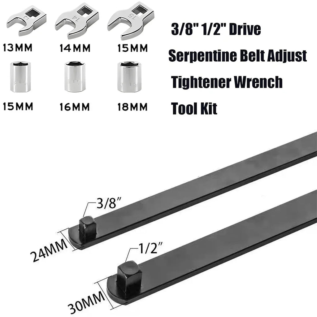 8-Piece Serpentine Belt Tensioner Tool Kit 3/8" & 1/2" Drive Automotive Tool Kit Richie's