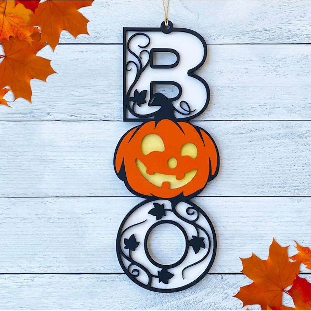Halloween BOO Welcome Sign – Jack-O'-Lantern Door Decor Halloween Wall Sign Richie's