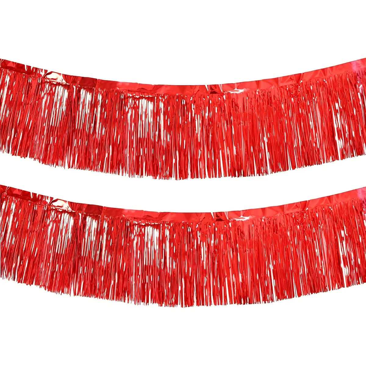 2Pcs 3m Metallic Foil Fringe Curtain Party Table Skirt Decor Party Fringe Curtain Richie's Red 2pcs
