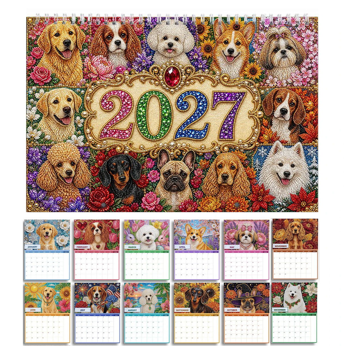 2027 DIY Diamond Painting Calendar – Cat & Dog Rhinestone Art DIY Craft Calendar Richie's Dog