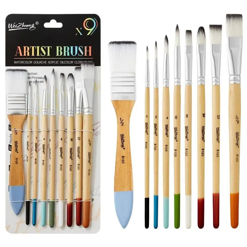 9-Piece Nylon Paint Brush Set – Watercolor, Acrylic & Oil Artist Brush Set Richie's as pic