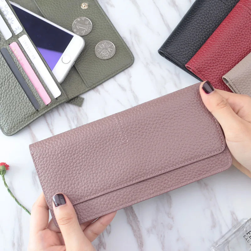 Women's Genuine Cowhide Leather Long Wallet & Zipper Card Holder Leather Women's Wallet Richie's