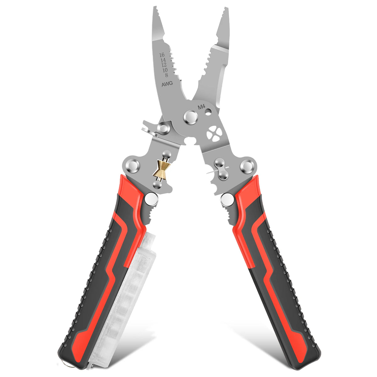 Wire Stripper Crimper Tool with Voltage Detector | 8–16 AWG Wire Stripper Tool Richie's Foldable red