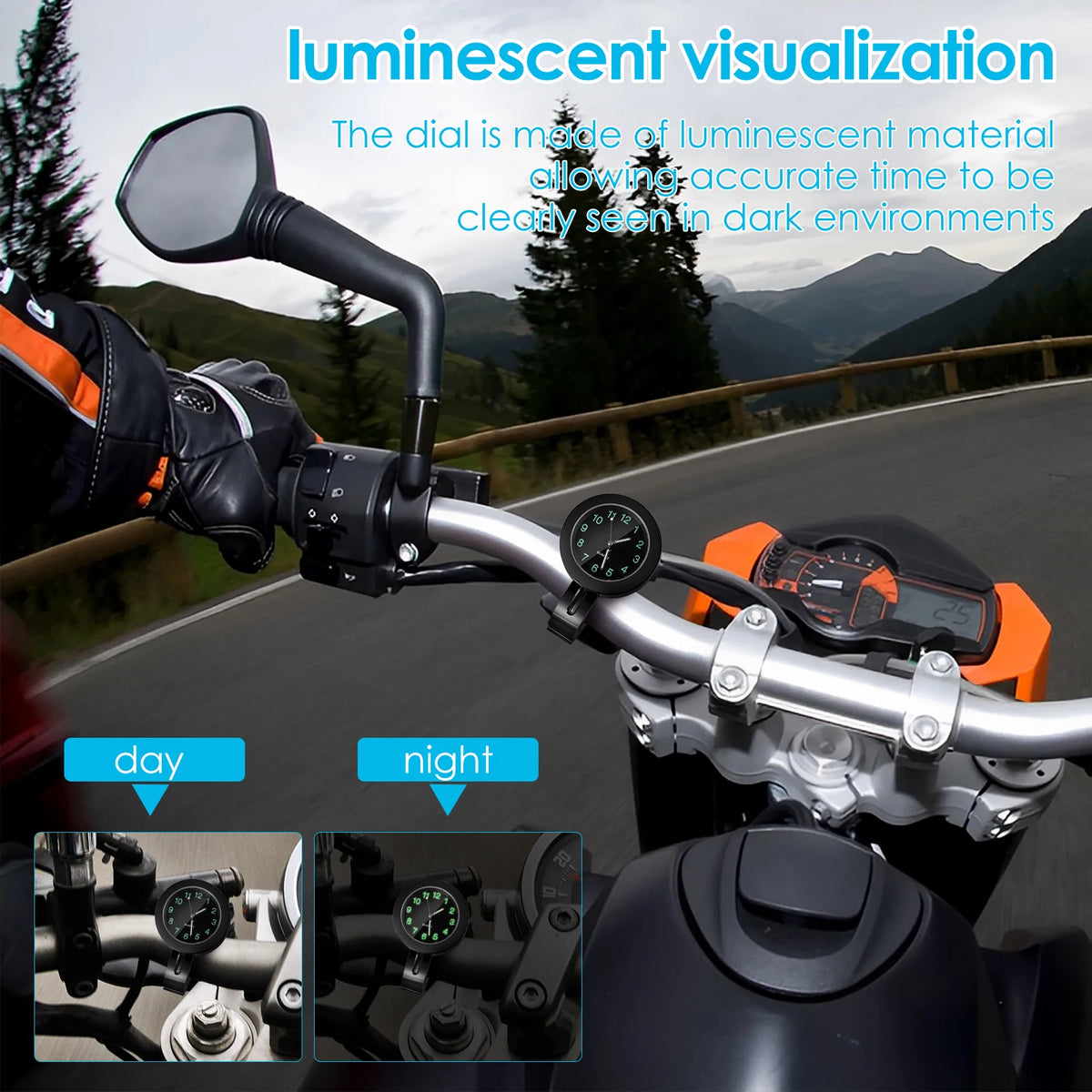 Motorcycle Handlebar Clock Waterproof Aluminum Luminous Dial Motorcycle Handlebar Clock Richie's
