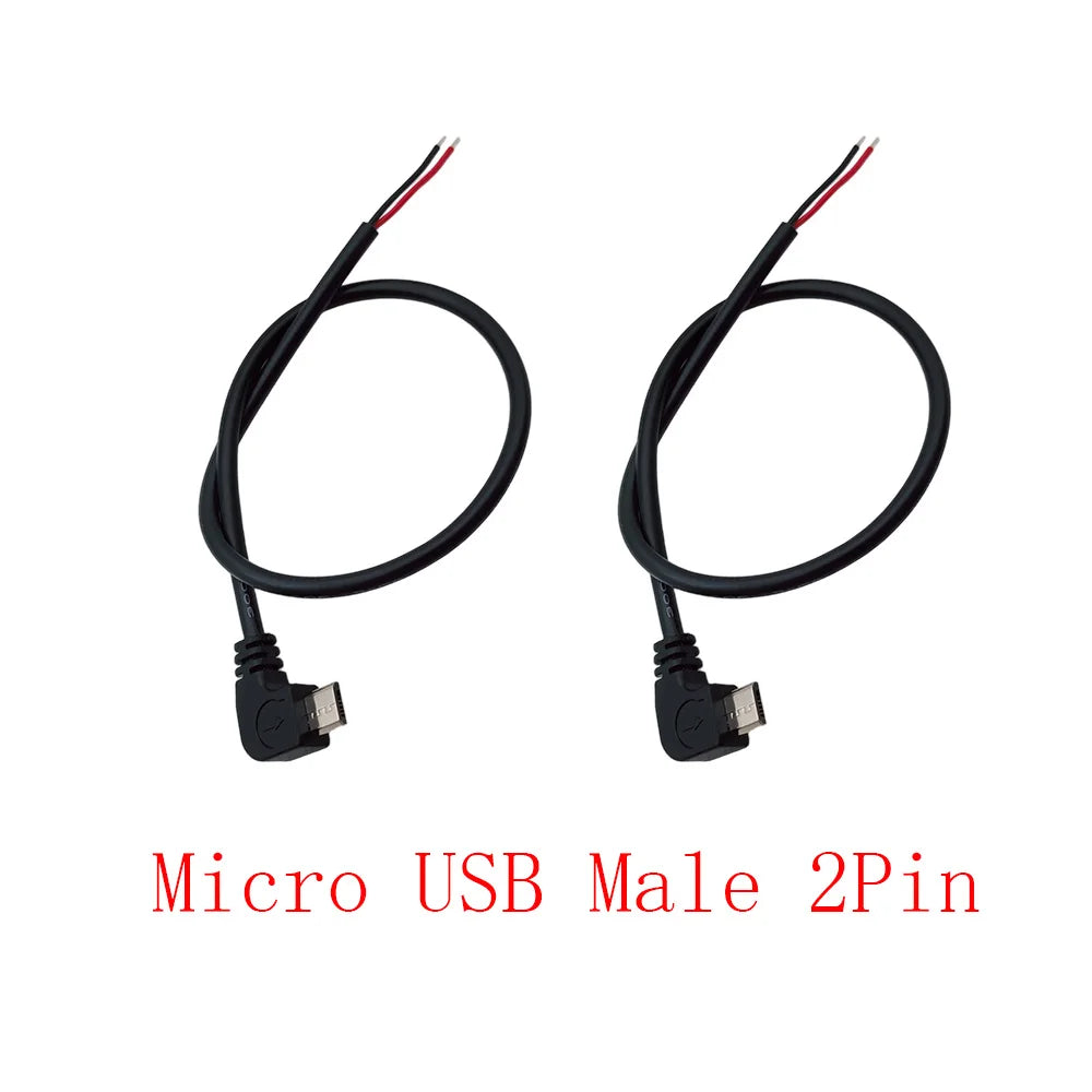 Right Angle 90° Micro USB Male Plug 2/4-Pin DIY Cable 30CM USB Connector Cable Richie's 2Pin 2Pcs