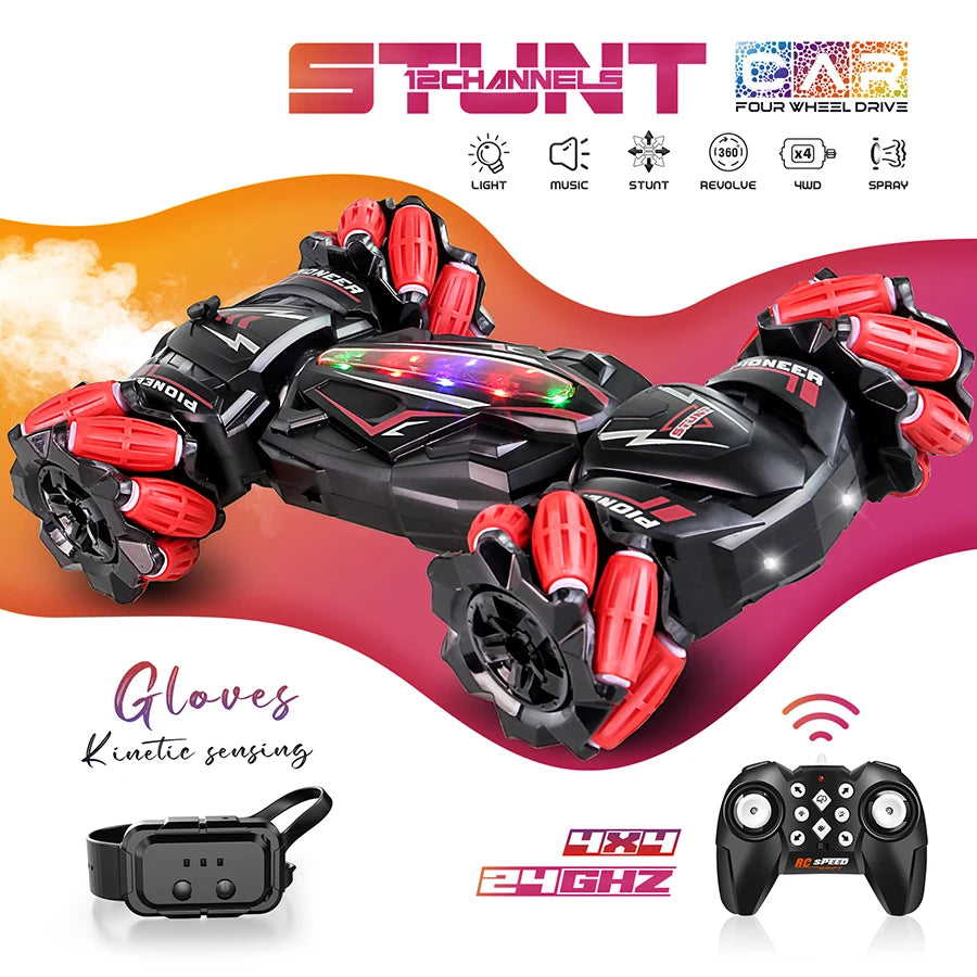 2.4G 4WD Spray Stunt RC Car – LED Lights & Gesture Sensor RC Stunt Car Richie's Red