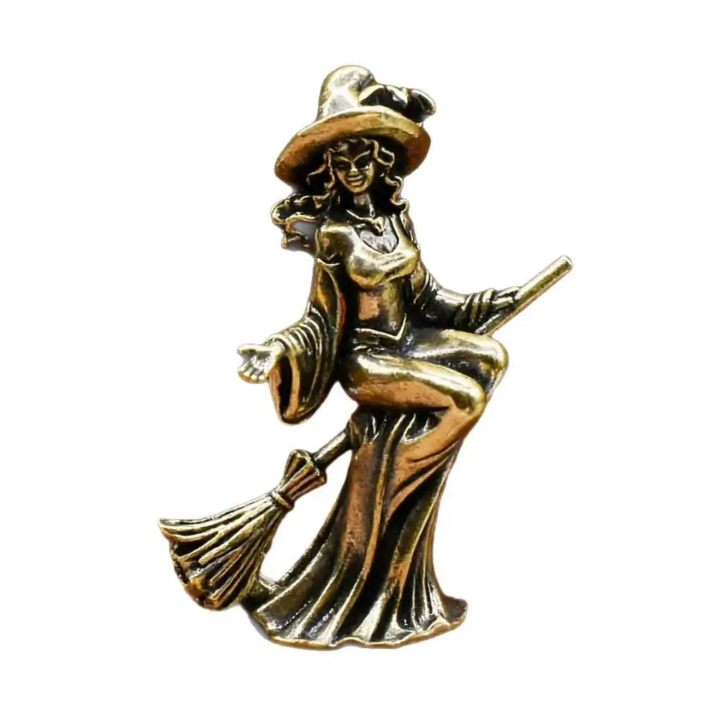 Brass Flying Witch Figurine | Gothic Vintage Desk Ornament Decorative Figurine Richie's Copper-colored