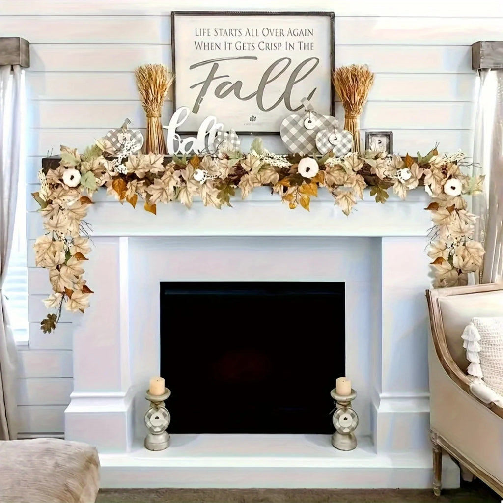 Autumn Maple Leaf & Pumpkin Wreath – Fall Holiday Wall Decor Seasonal Decorative Wreath Richie's