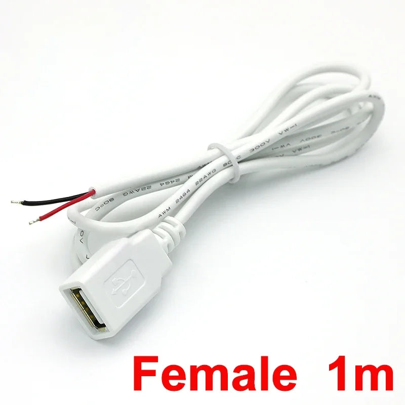 USB 2.0 2-Pin Power Supply Cable DIY Male Female White Wire USB Power Cable Richie's Female 1m