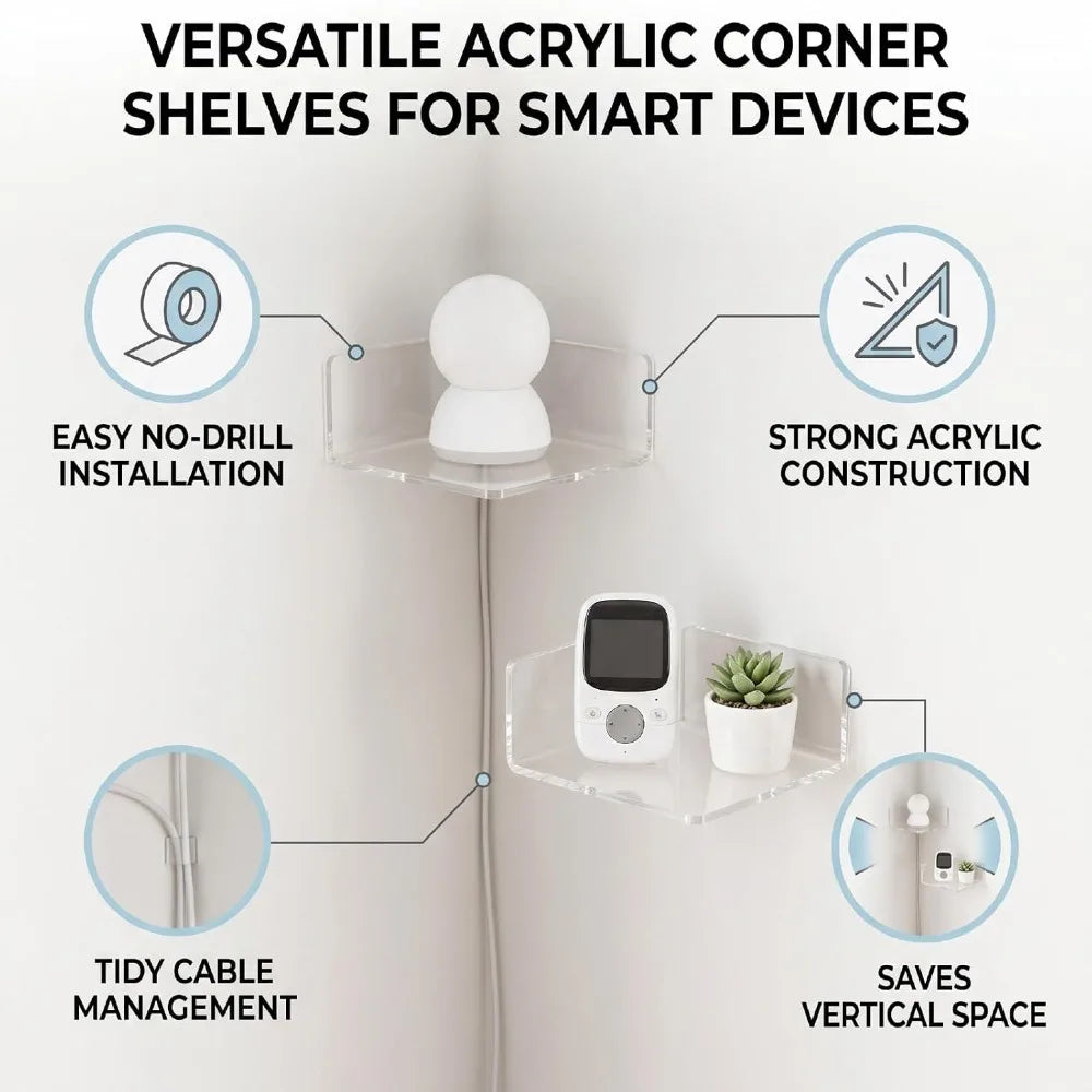 3-Pack Clear Acrylic Corner Floating Wall Shelves | No-Drill Corner Wall Shelf Richie's
