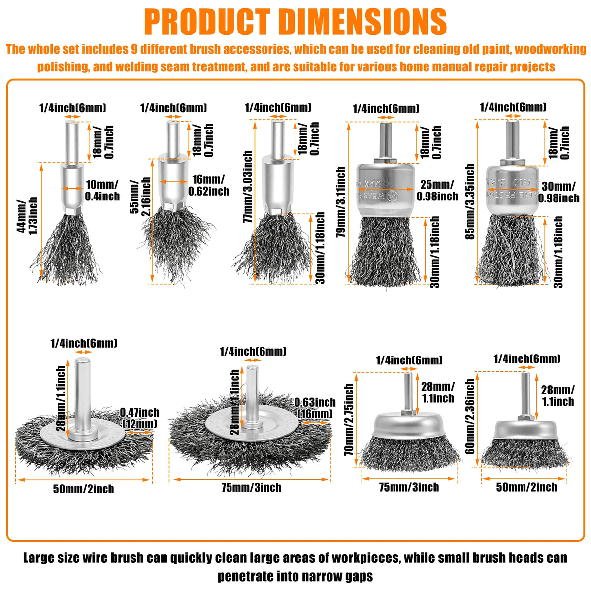 Wire Wheel Brush Set for Drill – 6/9 Pc, 1/4" Shank | Toorise Wire Brush Set Richie's