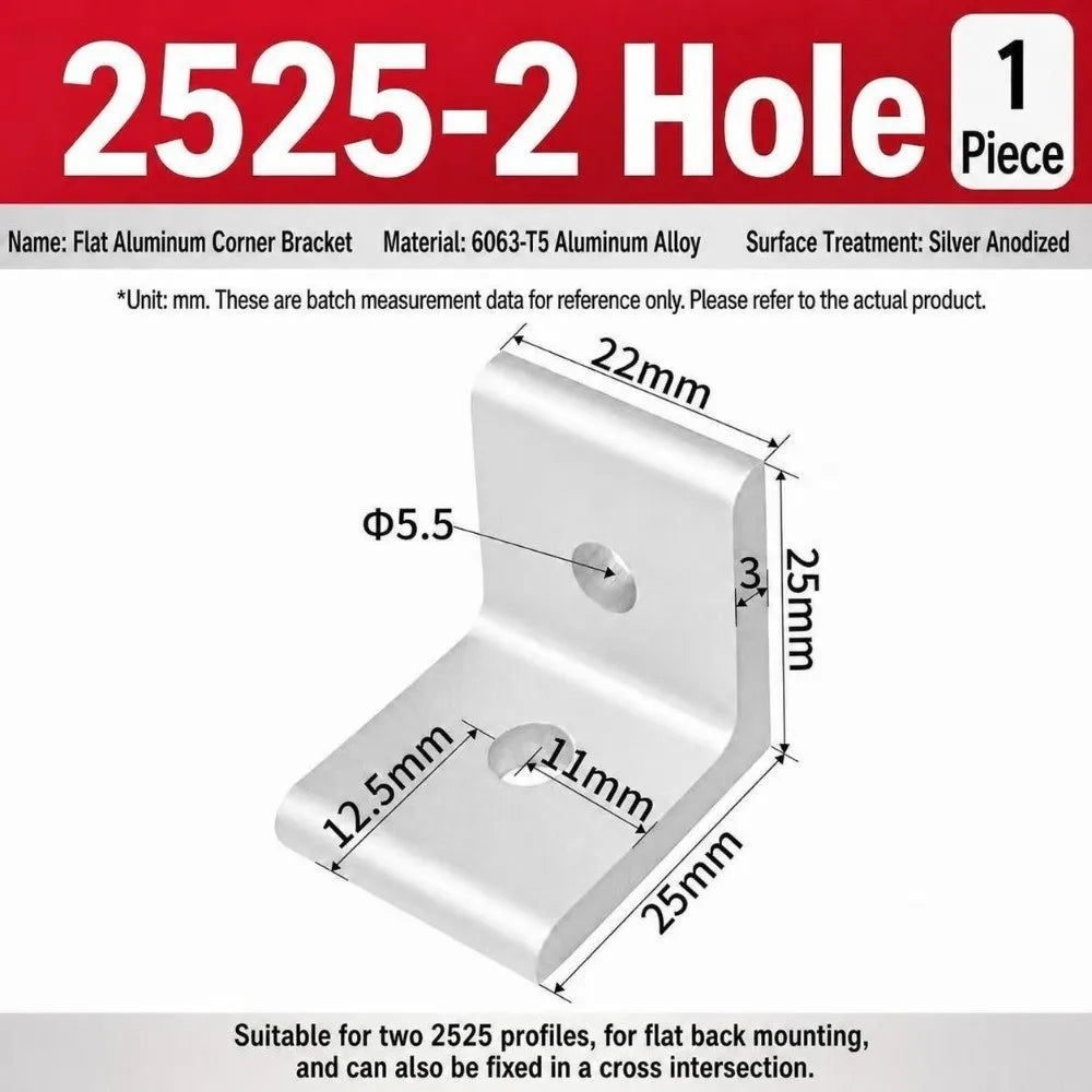 90° Aluminum Angle Bracket – Flat Corner Joint for Frames Corner Angle Bracket Richie's 2525-2Hole Silver
