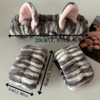 Cute Cat Ear Plush Headband & Wrist Strap Set – Coral Fleece Wash Headband Set Richie's