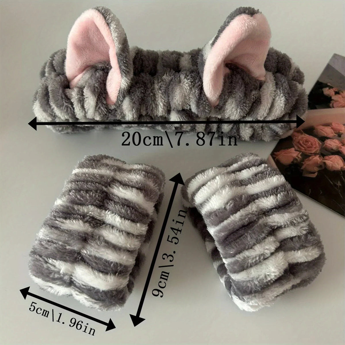Cute Cat Ear Plush Headband & Wrist Strap Set – Coral Fleece Wash Headband Set Richie's