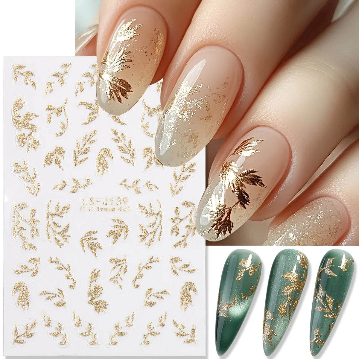 Gold Leaf Nail Art Stickers – 4 Sheets Glitter Floral Decals Nail Art Stickers Richie's