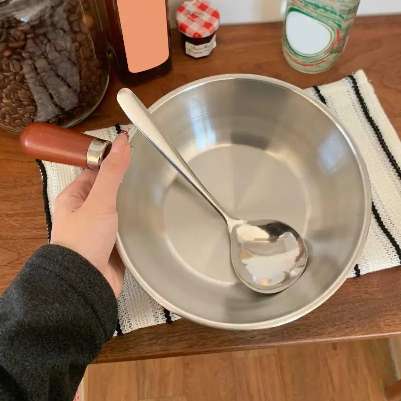 Stainless Steel Mini Cooking Pot Wood Handle & Spoon | Solo Pot Mini Saucepan Richie's