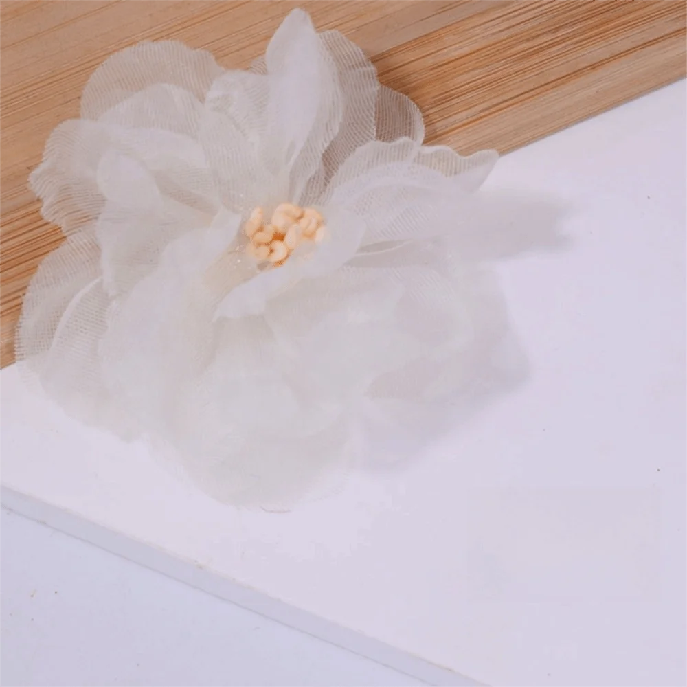 10Pcs Organza Flower Appliques 3D Mesh Sewing Patches 5.5cm Fabric Flower Appliques Richie's Beige