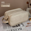 PU Leather Makeup Bag Large Capacity Double Zipper Travel Organizer Makeup Travel Bag Richie's beige