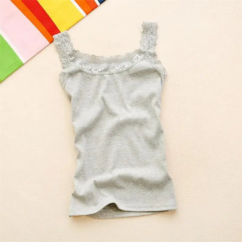 Women's Sleeveless Lace Cotton Tank Top – White & Black Lace Tank Top Richie's grey One Size