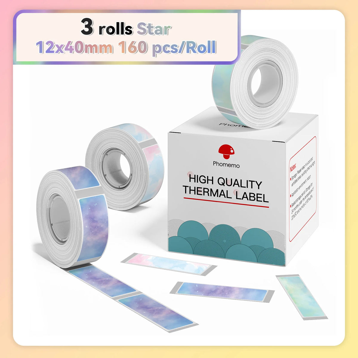 Phomemo Q30 White Waterproof Thermal Labels – 3 Rolls Thermal Label Rolls Richie's 12x40mm Star P06 China Mainland