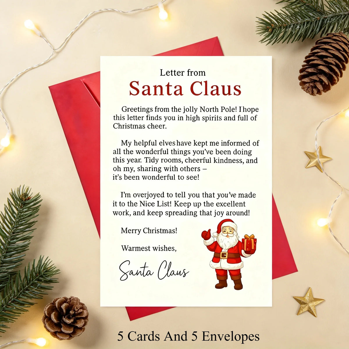 Santa Claus Greeting Card With Envelope – North Pole Letter Holiday Greeting Card Richie's 10 Pcs