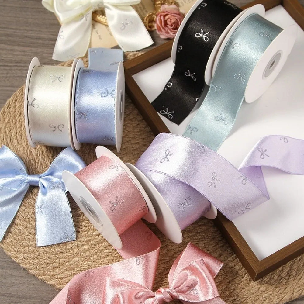 Silver Foil Bow Print Ribbon 40mm 10 Yards – Gift Wrapping Craft Ribbon Richie's
