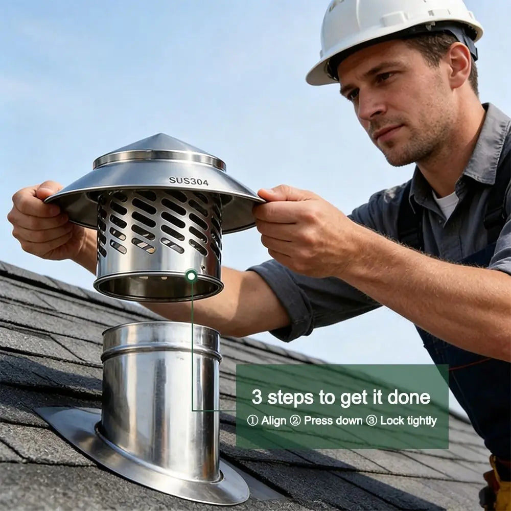 Stainless Steel Chimney Cap 80–200mm Rainproof Vent Cover Chimney Vent Cap Richie's