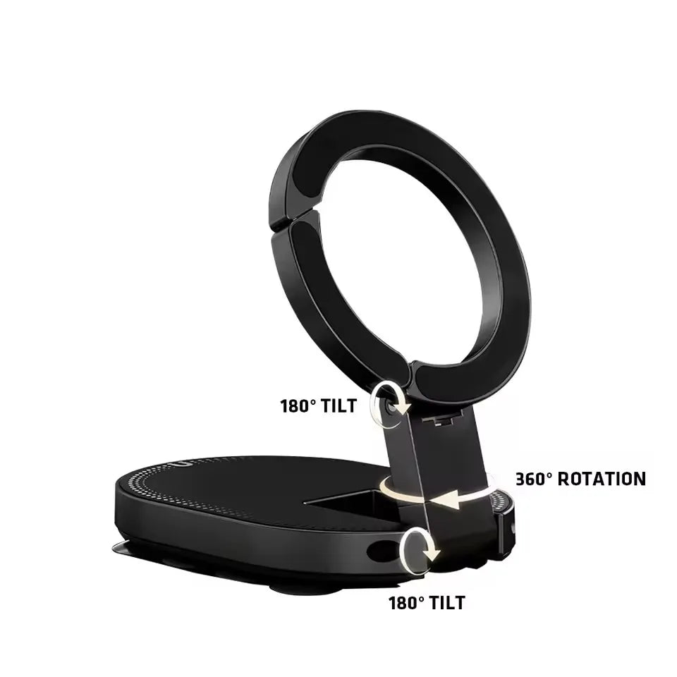 Magnetic Suction Cup Phone Stand 360° Rotation Foldable Mount Phone Stand Mount Richie's Black