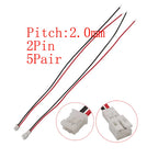 10Pcs JST PH 2.0mm Connector 2–6 Pin Male Female 26AWG Cables Wire Connector Set Richie's 5Pair 2Pin-JK