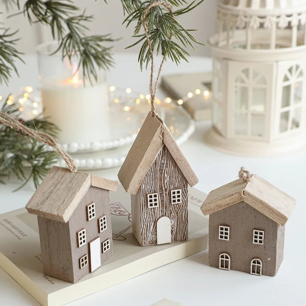 Wooden Christmas House Ornament – DIY Log Village Pendant Christmas Ornament Richie's