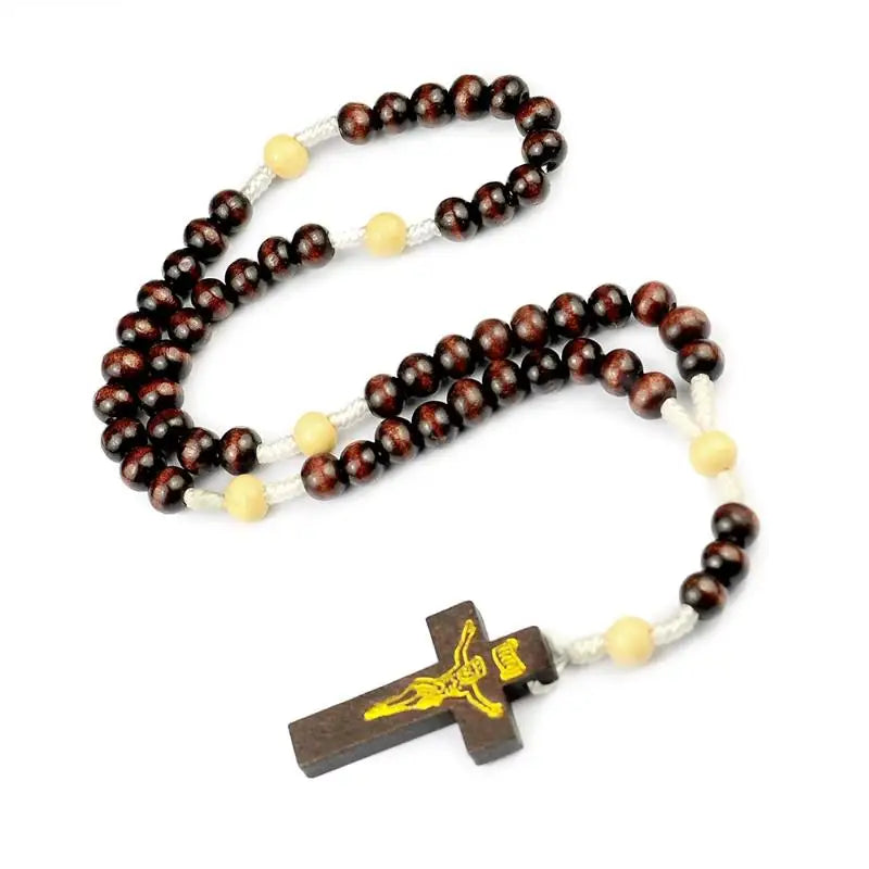 Wood Cross Prayer Bead Bracelet – Crucifix Charm Gift Cross Bead Bracelet Richie's A7