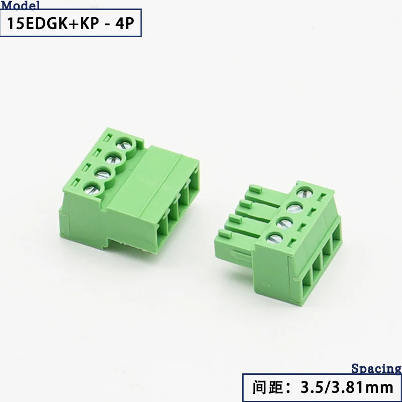 15EDGK PCB Screw Terminal Block 2–24 Pin Plug-In Connector Set PCB Terminal Block Richie's 4P 3.81MM 1 Set
