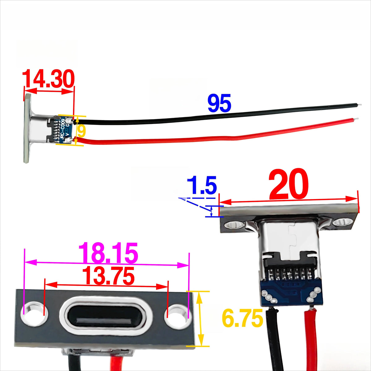 USB 3.1 Type-C 16-Pin PCB Test Adapter Connector Socket USB-C PCB Adapter Richie's M 5Pcs