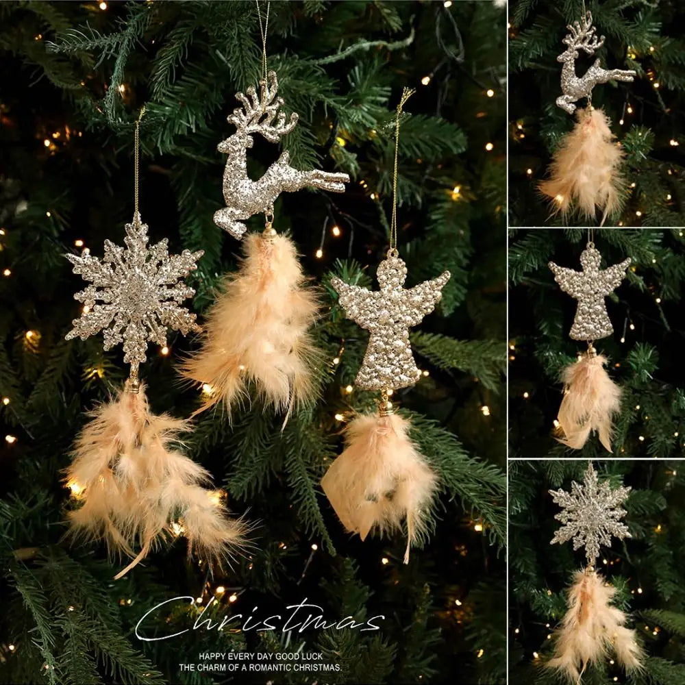 Christmas Feather Pendant Ornament – Angel Snowflake Elk 20cm Christmas Tree Ornament Richie's